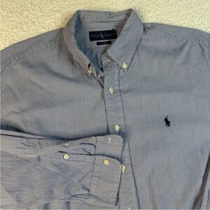 Polo Ralph Lauren Shirt XL Mens Blue Mini Gingham Check Long Sleeve Preppy